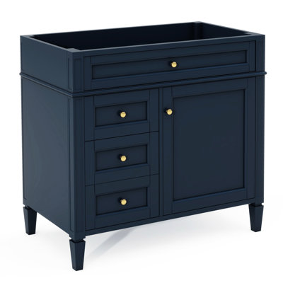 Armoire de salle de bain 36 po, aspect moderne. Structure en bois massif, sans lavabo. 2 tiroirs et un tiroir basculant. Bleu. Fabrication. Conception romaine exquise. Très grand meuble-lavabo de 36 po. Armoire à cadre