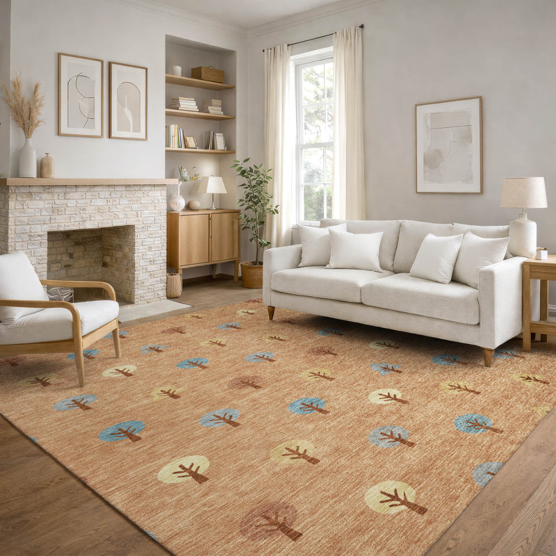 Tapis géométrique Premium lavable à la machine Villers, Cuivre, 5 pi x 7 pi 6 po