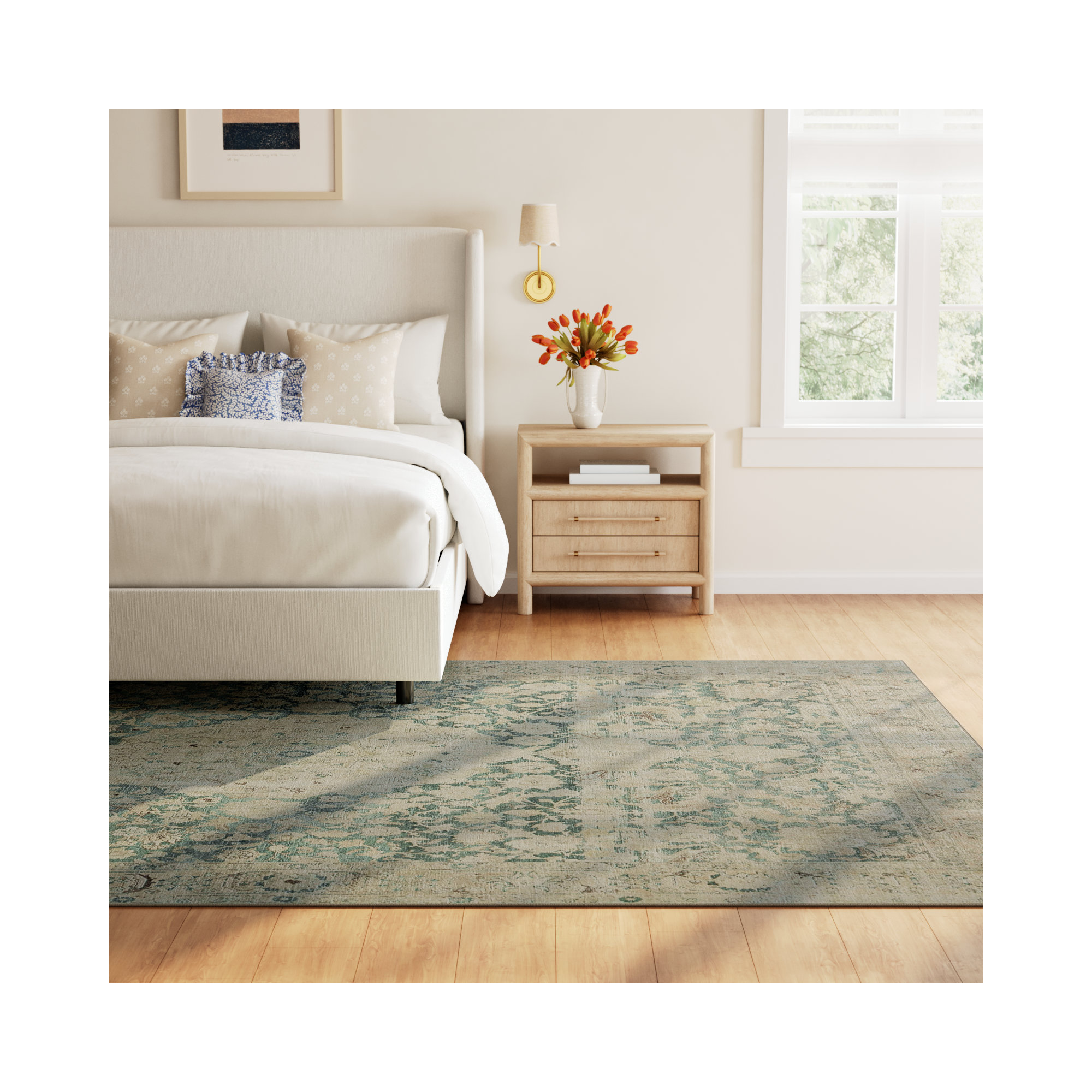 Magnolia Home By Joanna Gaines X Loloi Sinclair Machine Washable Jade / Sand Area Rug, Rectangle 7'6" x 9'6"