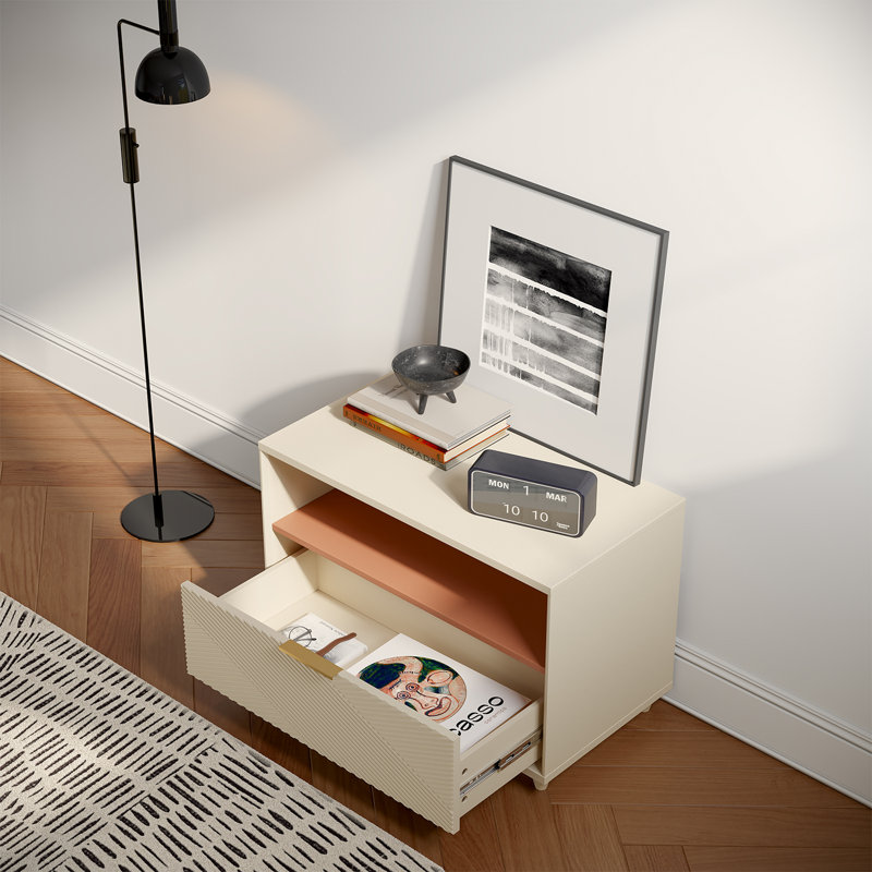 Meuble télé moderne avec rangement, Beige, 19.7" H x 59.1" L x 15.8" W