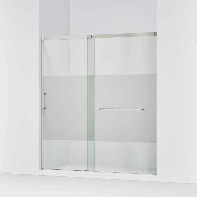 Sliding Shower Door, 75-1/2-In H X 68-1/4 - 71-5/8-In W, With Heavy 5/16-In Thick Crystal Clear Glass With Privacy Band