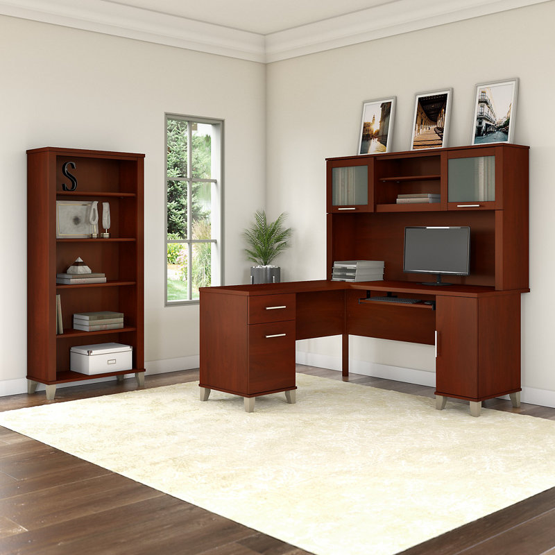 Magomed 3 Piece Computer Desk Office Set, Hansen Cherry