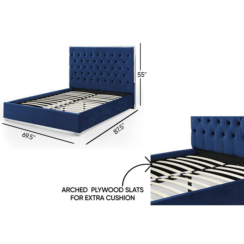 Lotman Velvet Upholstered With Silver Frame, Queen, Blue