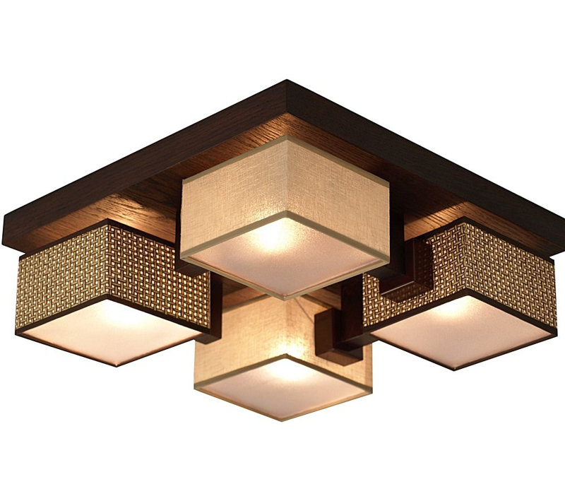 Fabric Semi Flush Mount, Brown/Cream, Light brown
