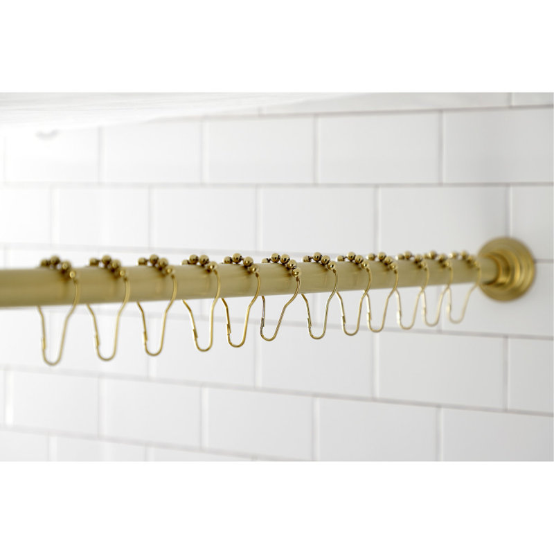 Brushed Brass Adjustable Shower Curtain Rod with Roller Rings