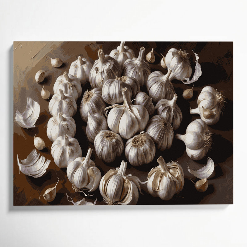 Art mural sur toile légumes et ail noir, H 12 po x l 18 po