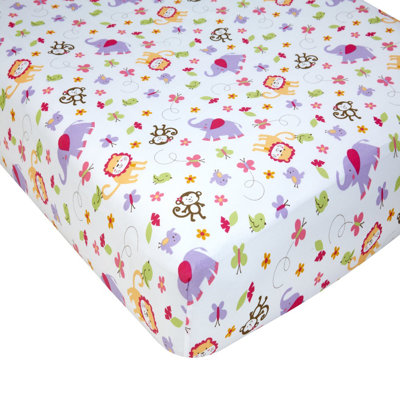 Auxier Greenguard Gold Certified Animals Floral Cotton Blend - Piece Standard Crib Fitted Sheet