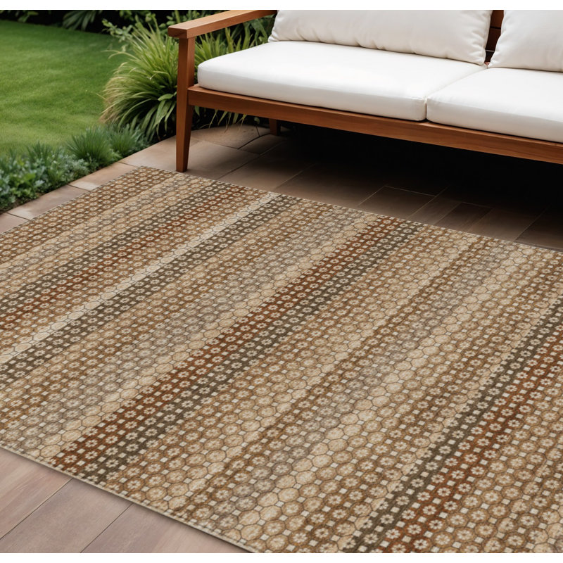 Tapis intérieur lavable rayé orange et cuivre 8 pi x 10 pi