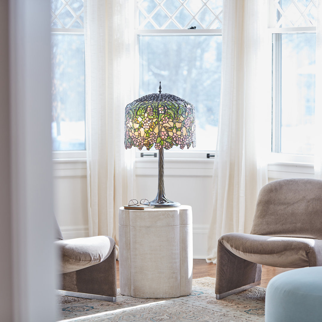 31.75"H Cherry Blossoms Tiffany-Style Stained Glass Table Lamp River of Goods