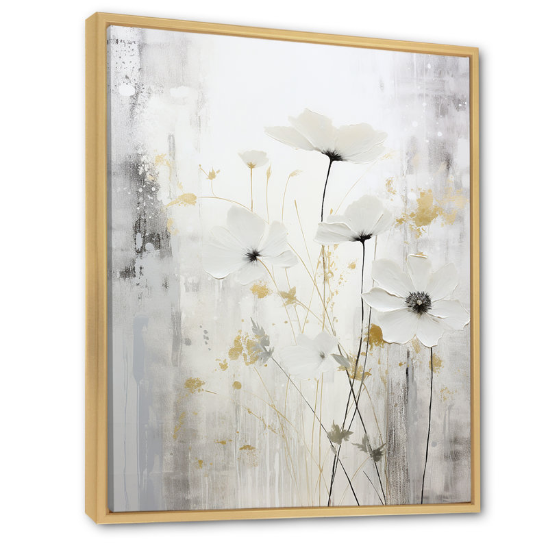 «Gray and White Herbs Minimal Harmony I», reproduction d'art sur toile, Cadre naturel flottant, H 32 po x l 16 po