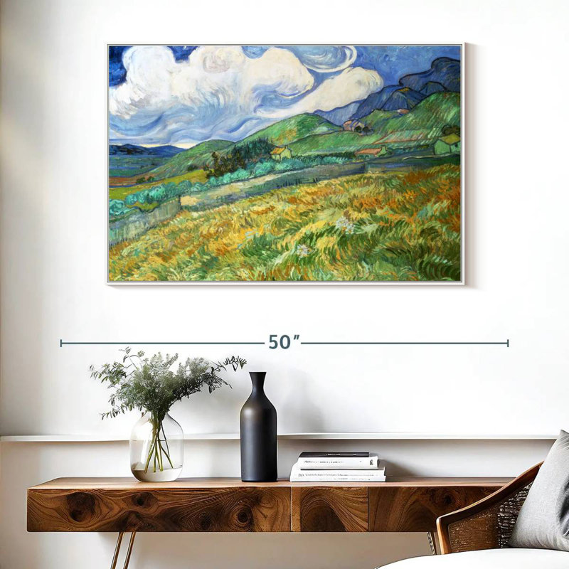 Paysage de Saint Remy, 40 po x 27 po, Cadre flottant blanc