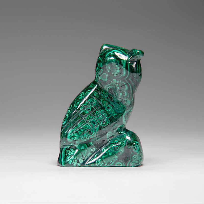 Genuine Polished Malachite Owl Carving (194.2 Grams)