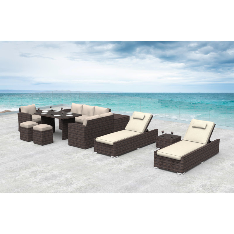 Ensemble de conversation en osier / rotin pour 10 personnes avec coussins Mcgahan, Beige, Brun