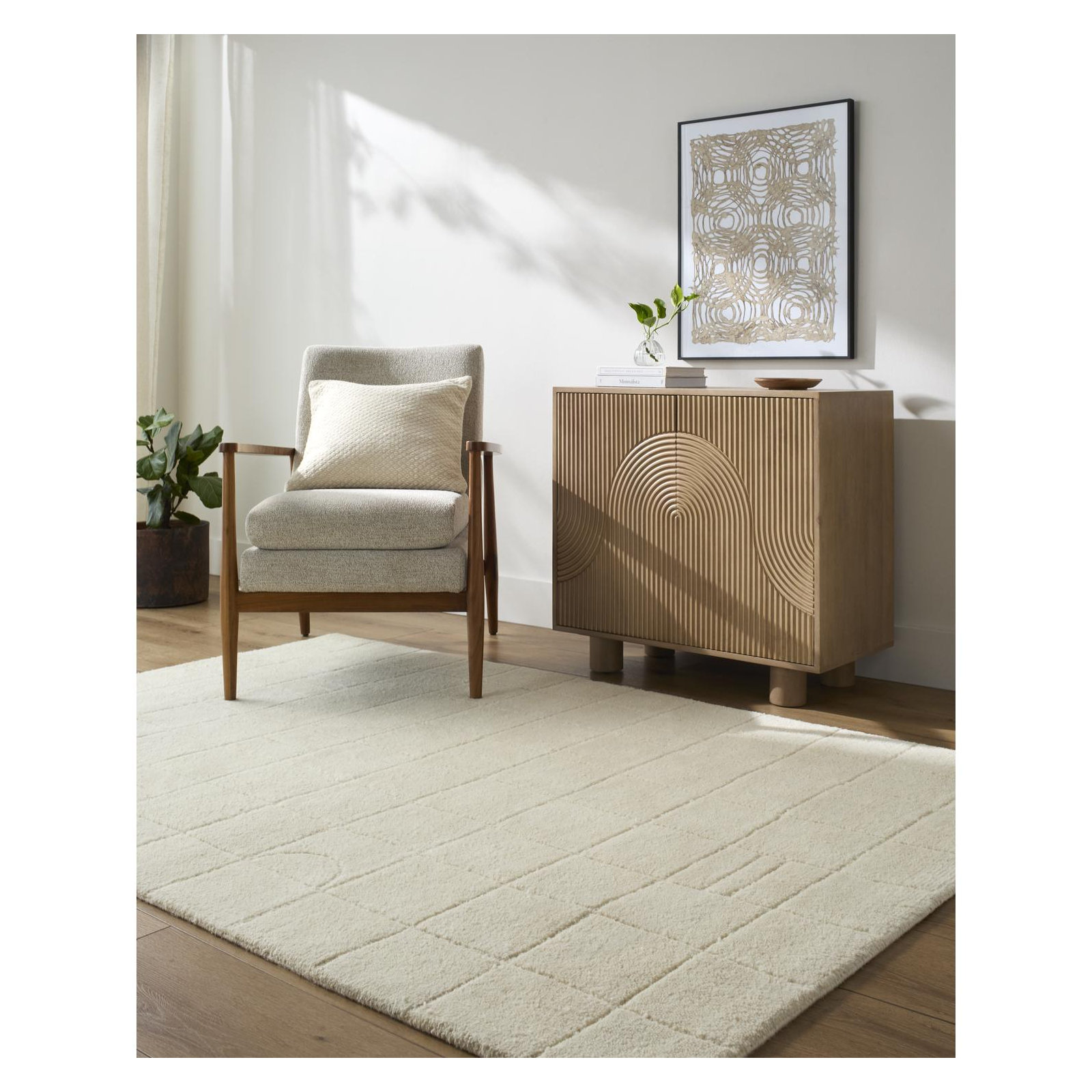 Lorette Hand Tufted Wool Off-White Rug, Rectangle 5' x 7'6"