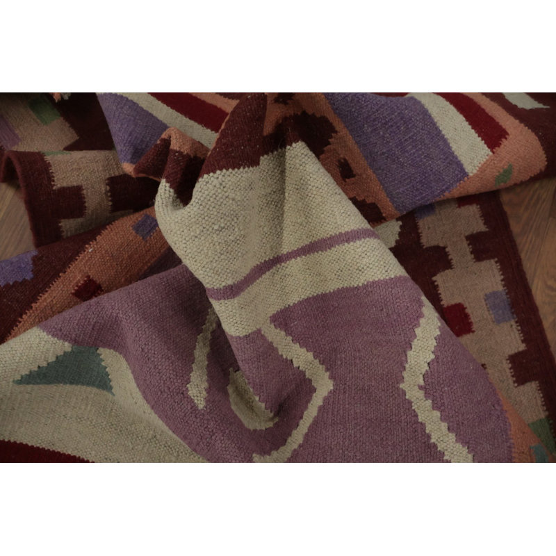 Tapis kilim tissé à la main multicolore 3 x 13 avec des motifs uniques