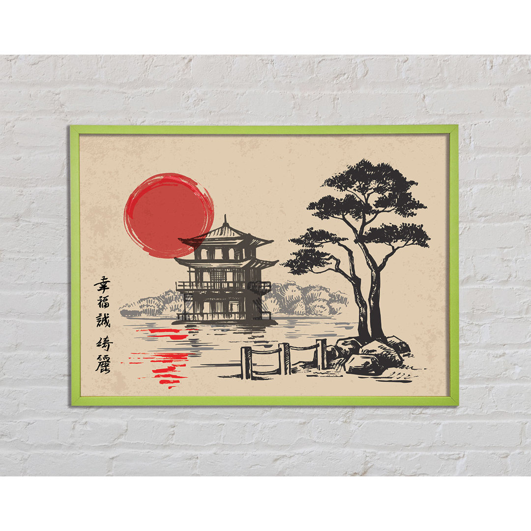 Gerahmtes Poster Avian Japanese Red Sun Buildings