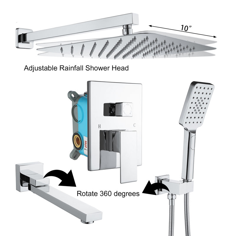 Système de douche carré à pression équilibrée avec soupape brute Square Rain, Chrome