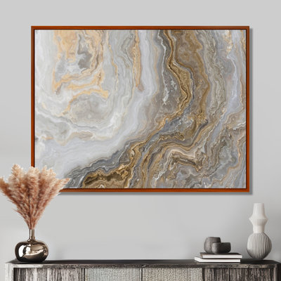 Marble Wall art - White Marble With Curley Gray And Gold Veins - Canvas Painting Print