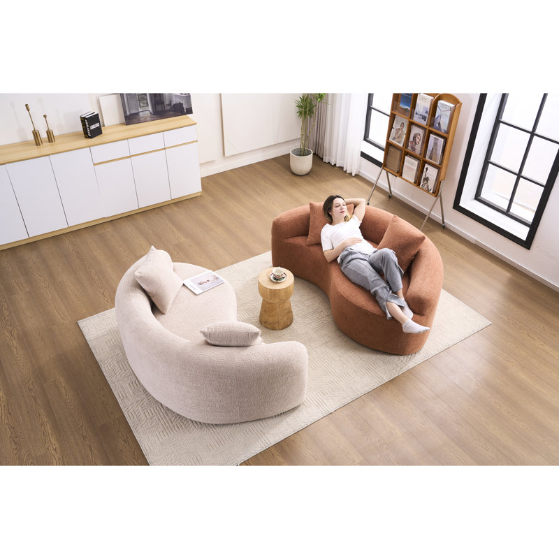 Ly - 042 Canapé modulaire incurvé en chenille beige, configuration à double profondeur, aucune mesure d'assemblage, convient aux petits coins de café, 400 lb, L 66,9 po, coussins décoratifs pour un look élégant, mousse haute résilience, moyen