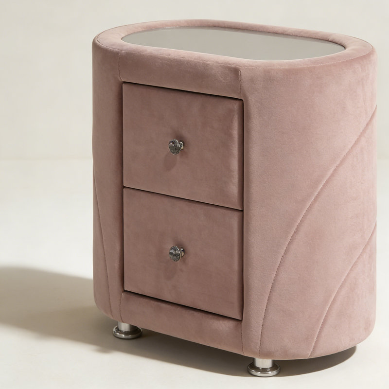 Pink Upholstered 2-drawer Nightstand