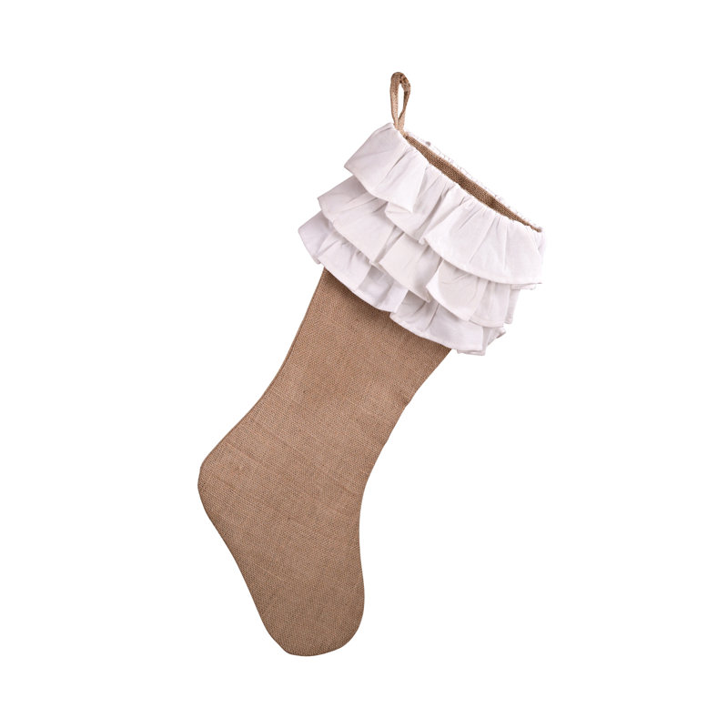 Chaussette de Noël en jute Thinh, Blanc