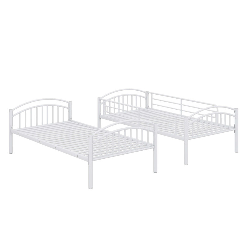 Twin Over Twin Metal Bunk Bed With Ladder, Convertible Into Two Beds, White