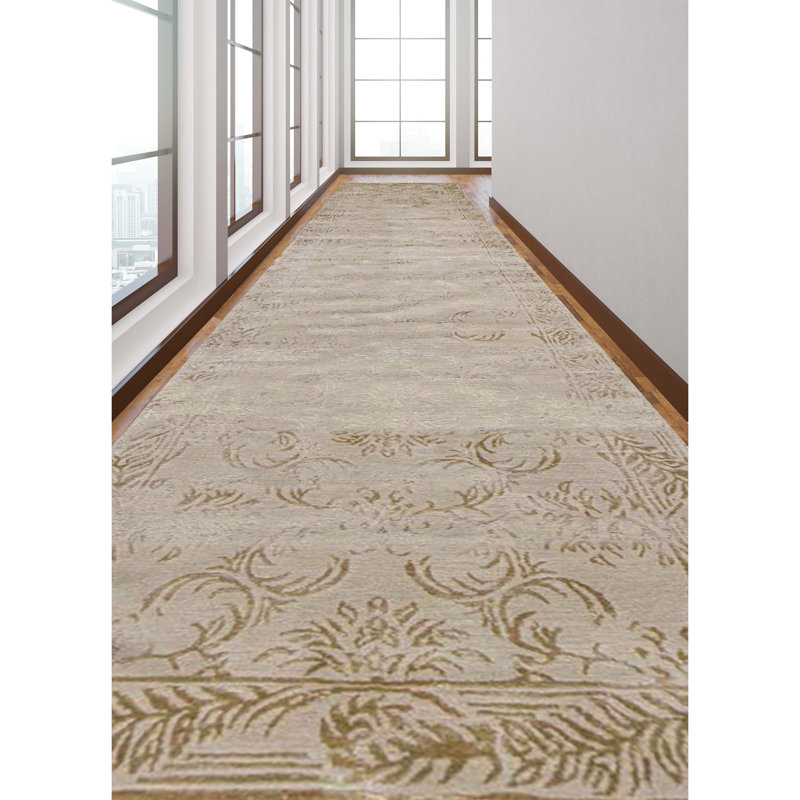 Hand-Knotted High-Quality Beige and Gold Runner