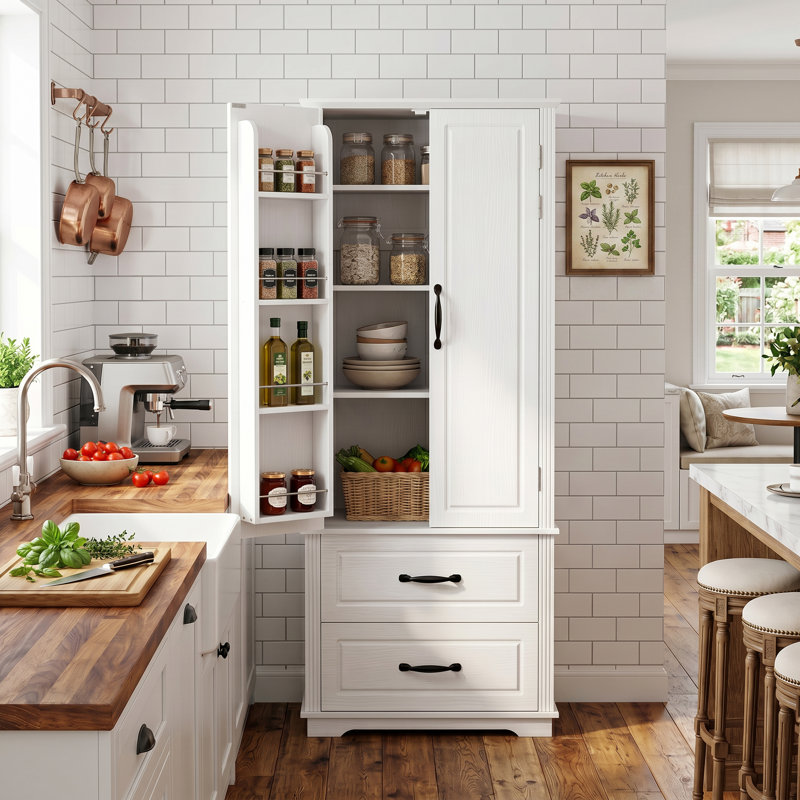 Garde-manger 71 po avec 2 tiroirs et plusieurs tablettes Farmhouse