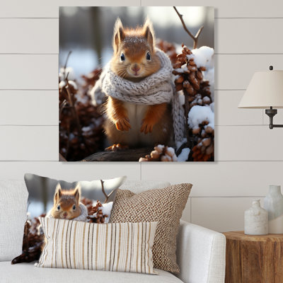 Cute Squirrel With Scarf In Snow V - Squirrel Animal Metal Wall Art