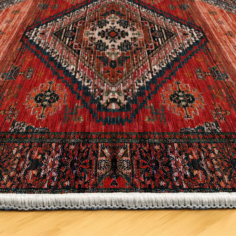 Jateen Collection Digital Print Cotton-Polyester Blend Rug – Red, Rectangle 4' x 5'