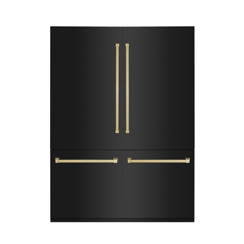 Réfrigérateur encastré ZLINE 60 po avec distributeurs d'eau et machines à glaçons, Acier inoxydable noir, Bronze champagne