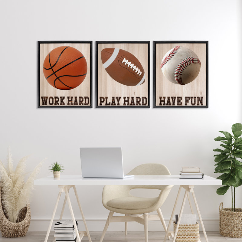 Ensemble de cadres flottants 3 pièces Motivational Sports Words, design par Marcus Prime, Cadre flottant noir de jais