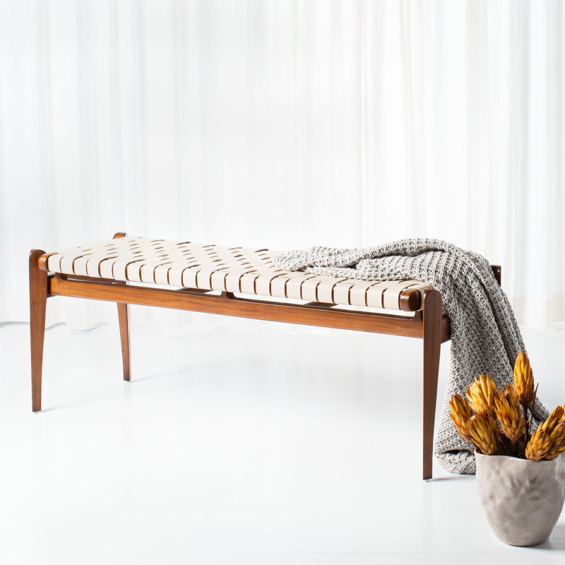 Dilan Leather Bench, White Top Grain Leather