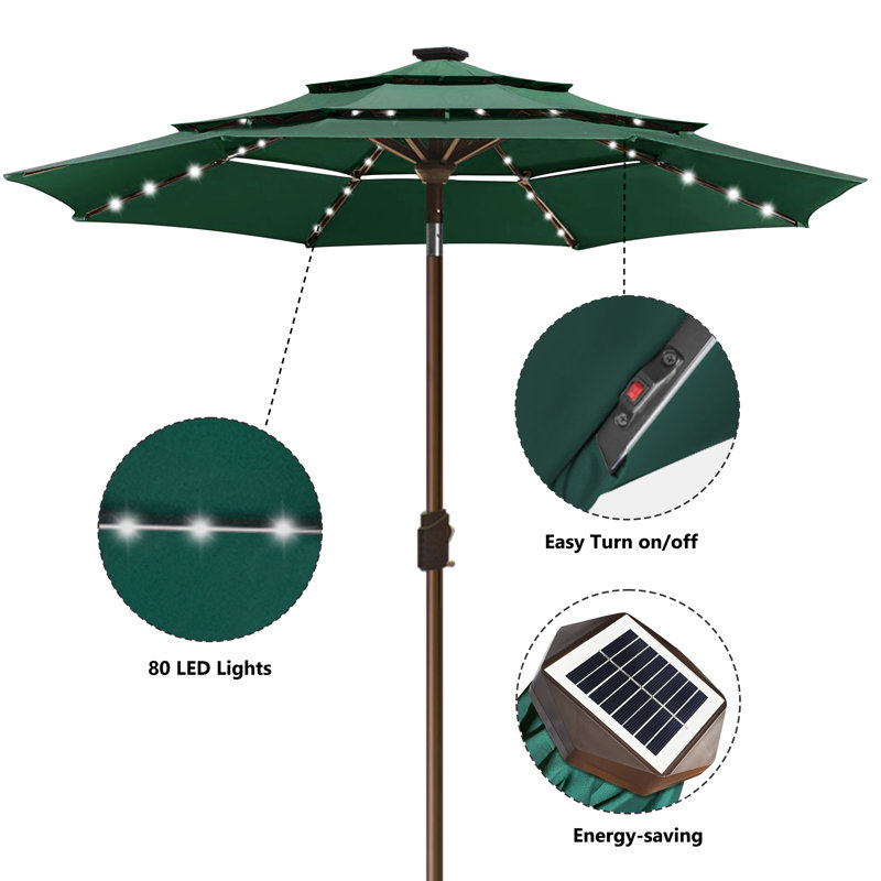 Parasol de marché lumineux 9 pi, Vert foncé