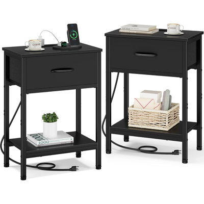 Ensemble de 2 tables de chevet avec tablettes de rangement