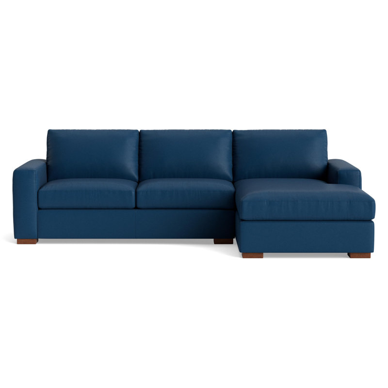 Couch Potato Chaise Sectional, Right Hand Facing, Leather - Deep Blue