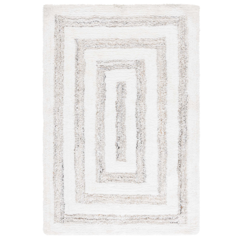 Kipp Shag 103 Handwoven Pet Geometric Indoor Use Only Rug in Ivory/Beige, Rectangle 6' x 9'