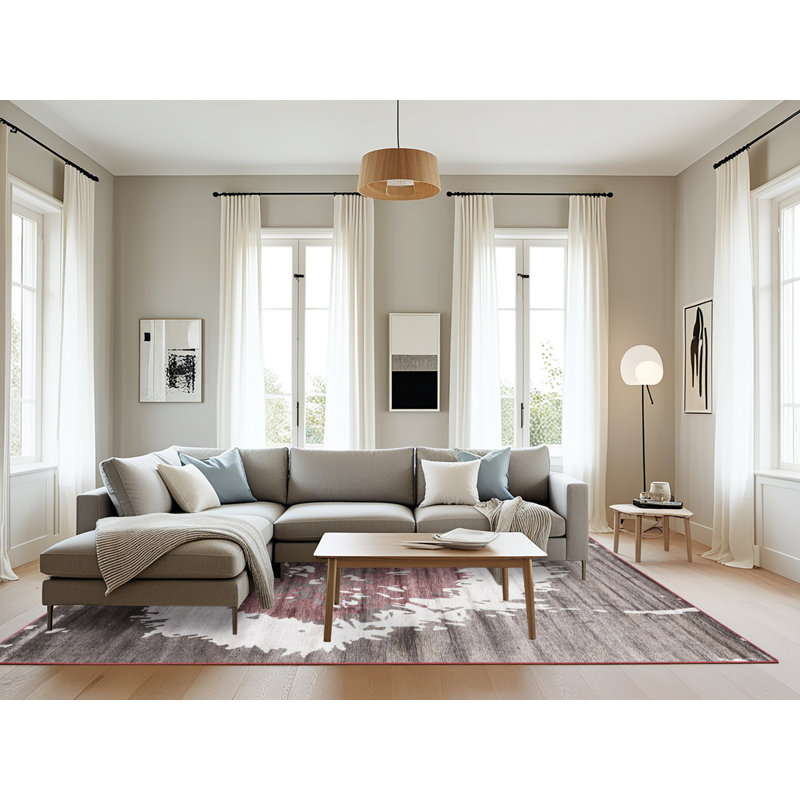 Tapis contemporain gris / blanc, Rectangle 8 pi x 12 pi