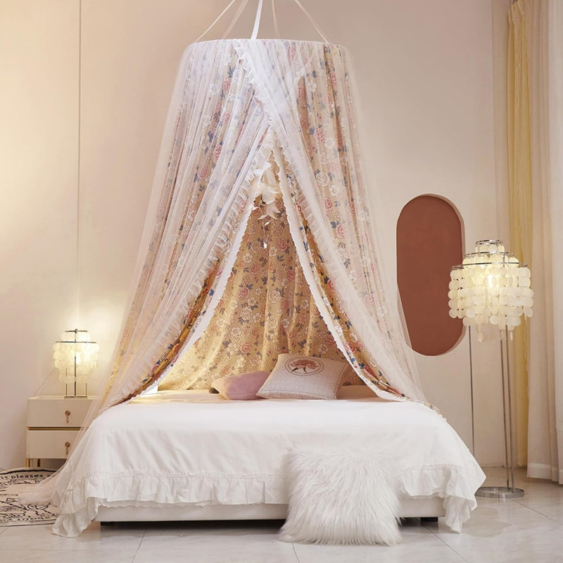 Dreamy Double Layer Princess Bed Curtain, Beige, 80 X 275Cm