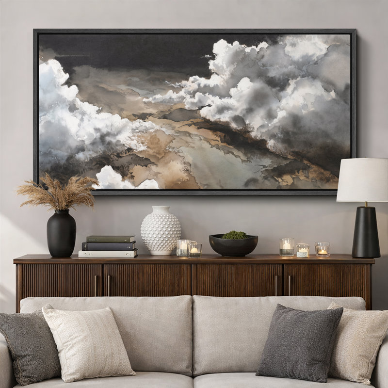 "Dramatic Storm Cloud Sky Landscape", très grandes photos, impression sur toile encadrée, H 30 po x l 60 po, Noir