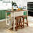 Solid Wood Rustic 3-Piece 45" Stationary Kitchen Island Set With 2 Seatings, Rubber Wood Butcher Block Dining Table Set Prep Table Set With 2 Open Shelves For Small Places