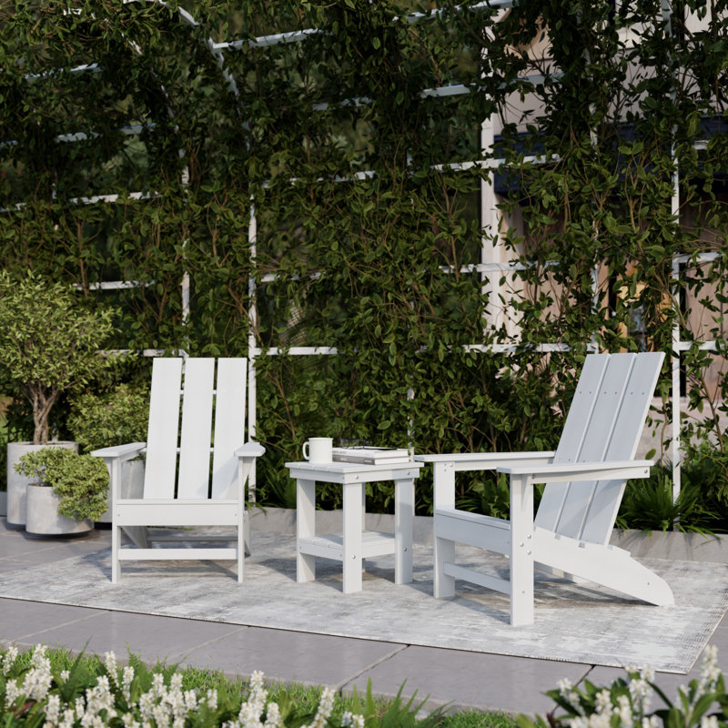 Avilez 3-Piece Modern Adirondack Set With Side Table, White
