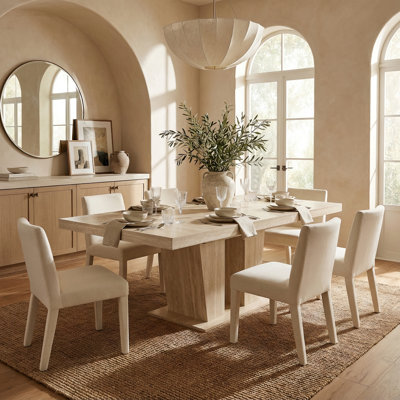 Modern Extendable Wooden Dining Table for 4-10 People with Brown Double Pedestal Base, Large Kitchen and Dining Room Table