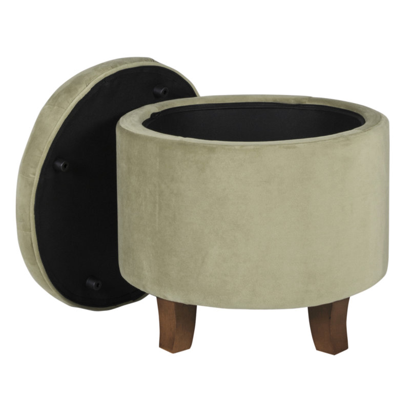 Round Button-Tufted Storage Ottoman, Tan Velvet