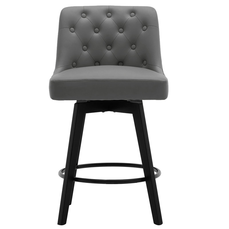 Swivel Upholstered 26'' Counter Stool Wood Leg, Dark Gray, Counter Stool (26" Seat Height), 1