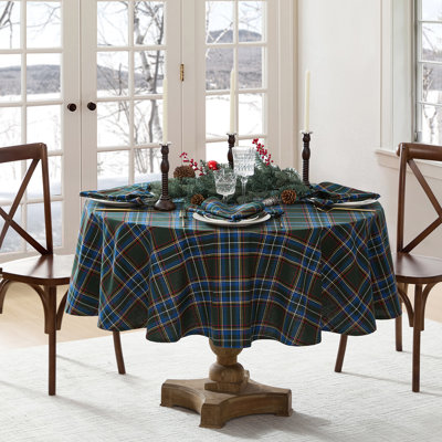 Kayleigha Holiday Plaid Christmas/Winter Cotton Round/Oval Tablecloth