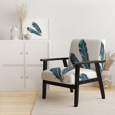 Fauteuil d'appoint rembourré bohémien moderne Maiar - Gold Indigo Feathers III
