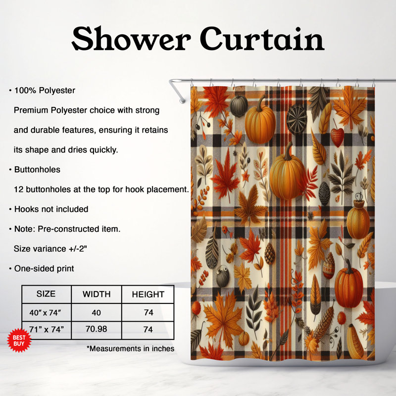 Fall Plaid - 1 Piece Standard Shower Curtain, 74" H x 71" W