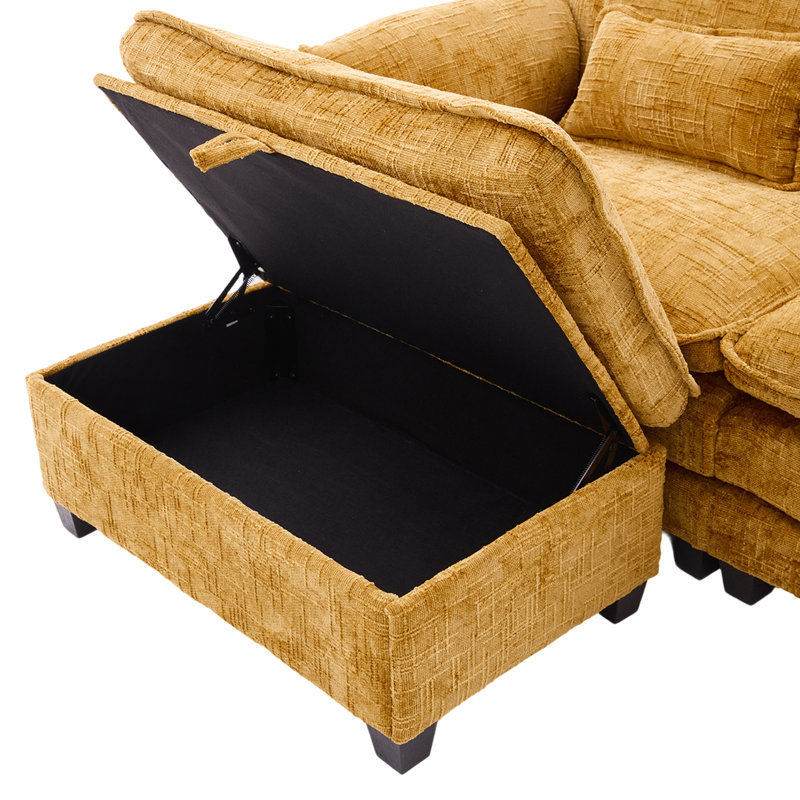 Canapé modulaire confortable en chenille avec tissu doux, structure et peau en bois massif - pour espace de vie surdimensionné éponge à haute densité de 112 po, support pour téléphone à poches latérales