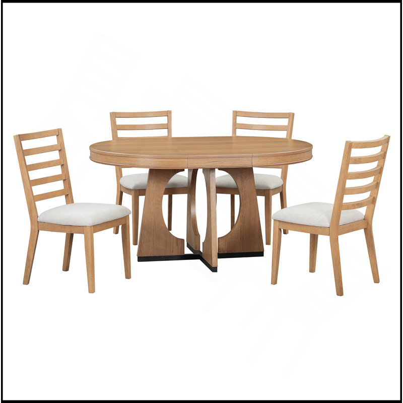 Table de salle à manger ronde pour 4 avec chaises, ensemble de table de salle à manger extensible avec rallonge centrale amovible de 16 po, ensemble de table de salle à manger rétro 5 pièces à motif géométrique unique pour la cuisine et la salle à manger